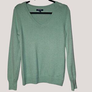 Old Navy Women's Green V-Neck Sweater Size M Cotton Blend Soft Feel Long Sleeve